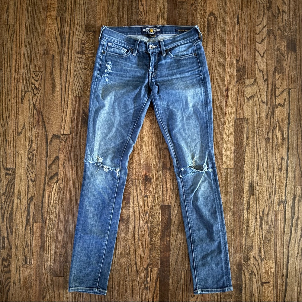 Lucky Brand Charlie Skinny Distressed Denim Blue Jeans - Size 2/26